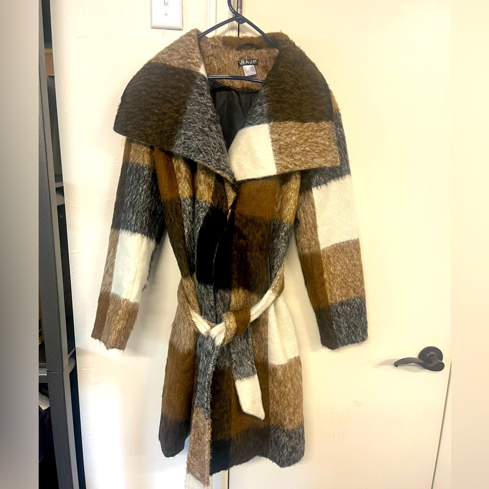 Venus Plaid belted Coat M